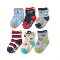Boys Animal Print Striped Socks Non-slip Cotton Socks for Toddler