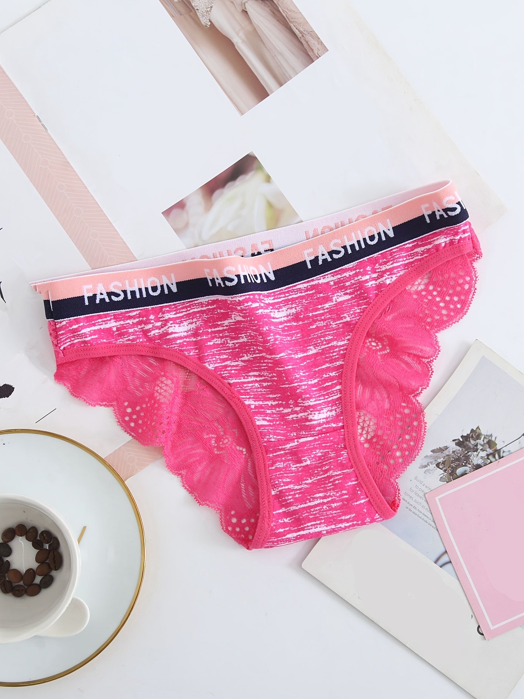 6pcs Sports Letter Tape Lach Trim Mixed Briefs Panties Pack For Women