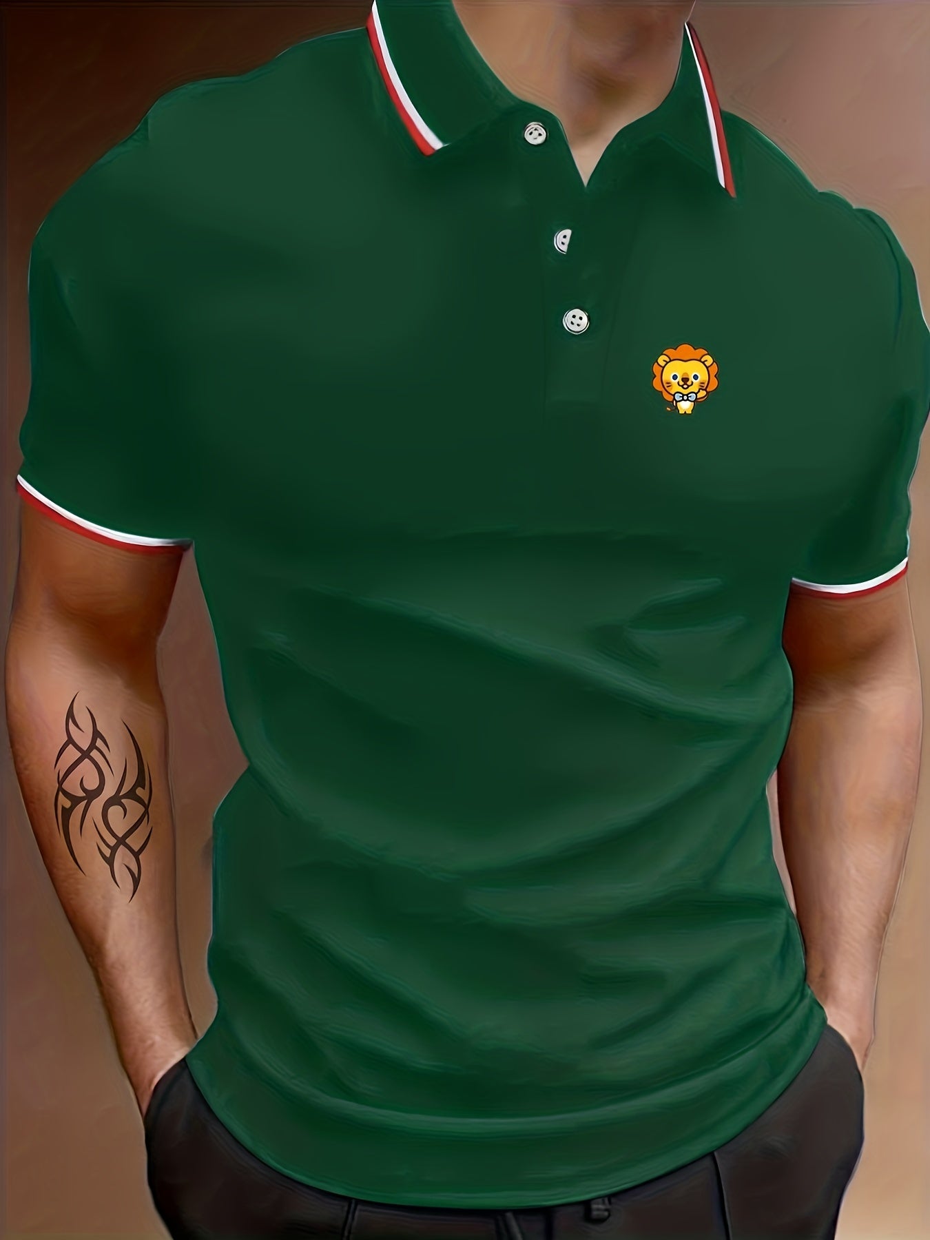 Men's Lion Graphic Shirt Casual Stretch Breathable Button Up Short Sleeve Shirt