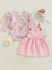 Girls Infant Puffy Suspender Dress & Romper Set