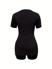 Lips Print Two Piece Set Short Sleeve T Shirt & Shorts Casual 2pcs Outfit