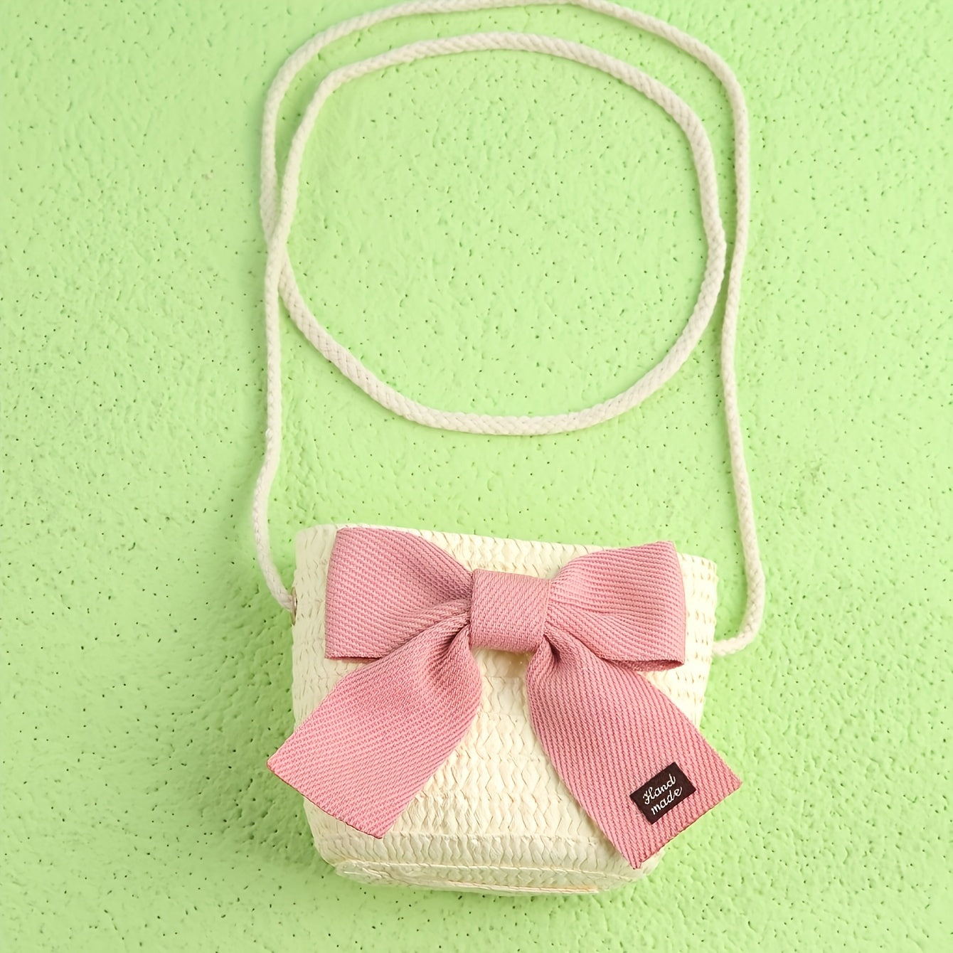 Kids Straw Crossbody Bag Small Bow Coin Purse Mini Shoulder Bags