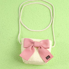 Kids Straw Crossbody Bag Small Bow Coin Purse Mini Shoulder Bags