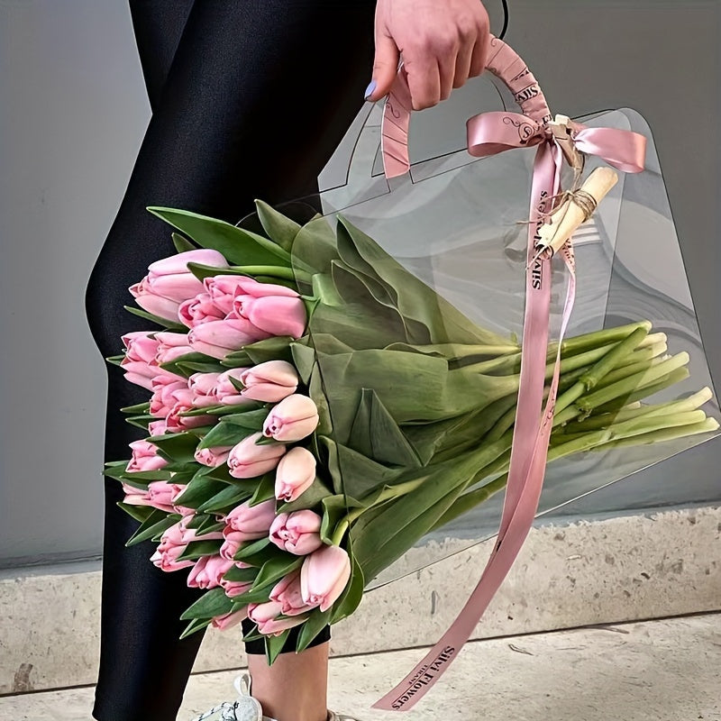 Transparent PET Double Film Handbag Bouquet Gift Bag Flower Packaging