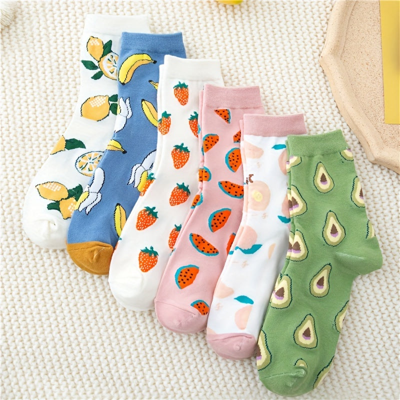 6 Pairs Fruit Print Socks Women's Mid Tube Stockings