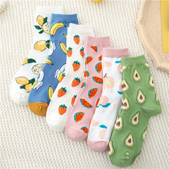 6 Pairs Fruit Print Socks Women's Mid Tube Stockings