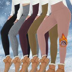 5pcs Women's Thermal Fleece Lined High Waisted Leggings