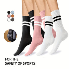 3 Pairs Non slip Yoga Socks With Grips Mid tube Socks Breathable & Comfortable