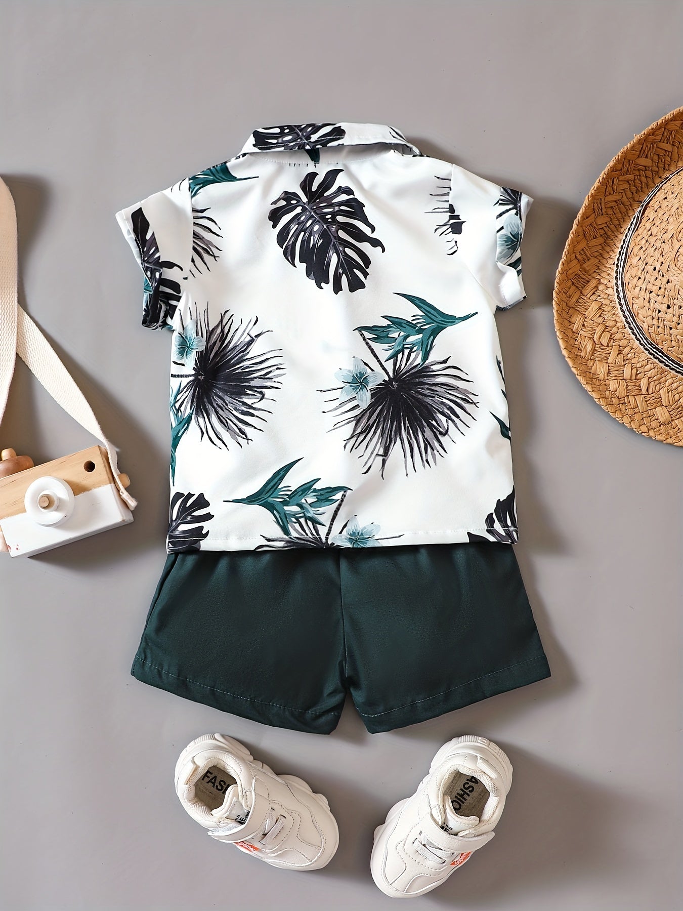 Casual Baby Boy Hawaiian Outfit Floral Shirt Shorts Set