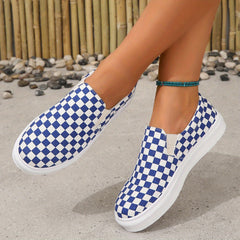 Women's Checkboard Pattern Flat Slip On Canvas Shoes