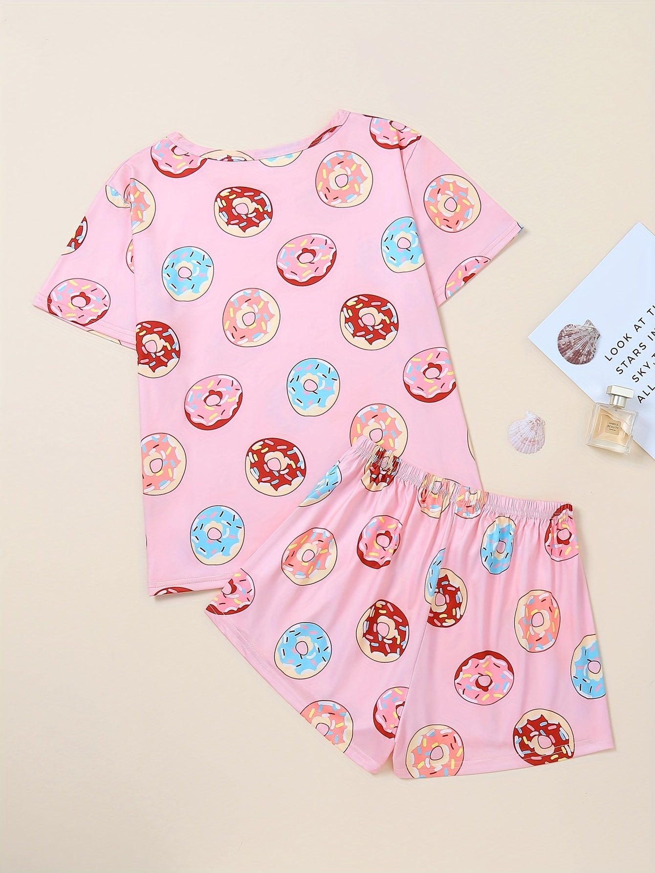 Donut Print Pajama Set Short Sleeve & Shorts