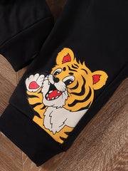 Tiger Pattern Boy's 2pcs Sweatshirt & Sweatpants Set for Spring Fall