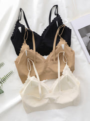 3pcs Scallop Trim Wireless Bras Push Up Intimates Bra Women's Lingerie