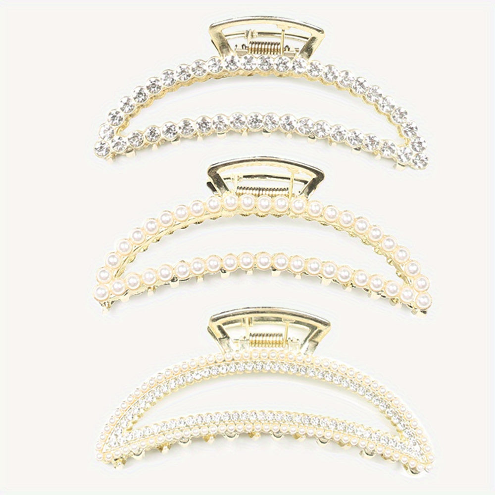Moon Rhinestone Faux Pearl Hair Clips Claw Ponytail Buckle