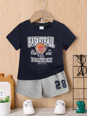 Boys Dinosaur Block Outfit Shorts & Round Neck T shirt Casual Kids Summer