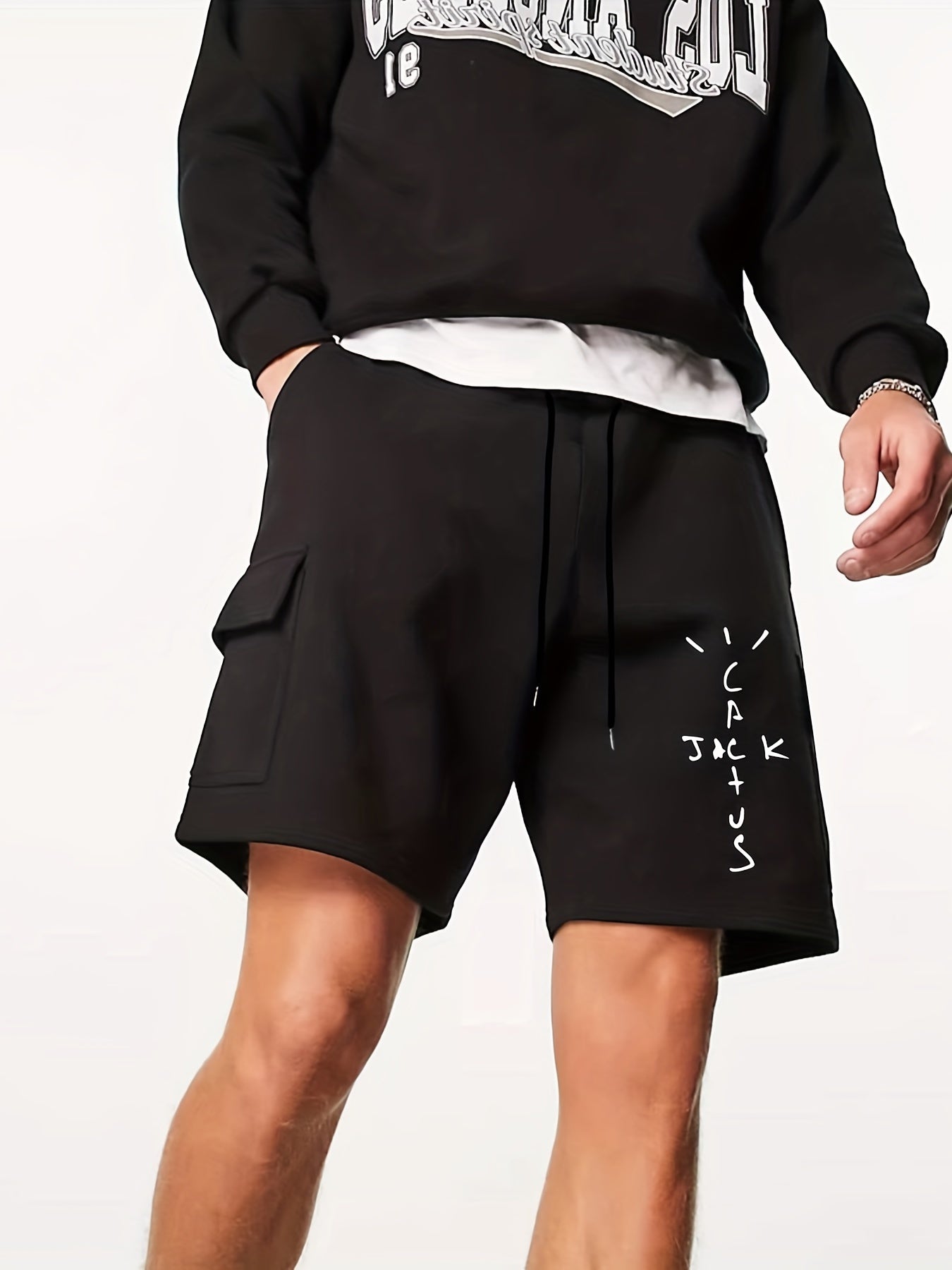 Men's Cross Letter Cargo Short Pants Lightweight Drawstring Loose Work Outdoors