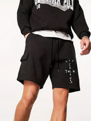 Men's Cross Letter Cargo Short Pants Lightweight Drawstring Loose Work Outdoors