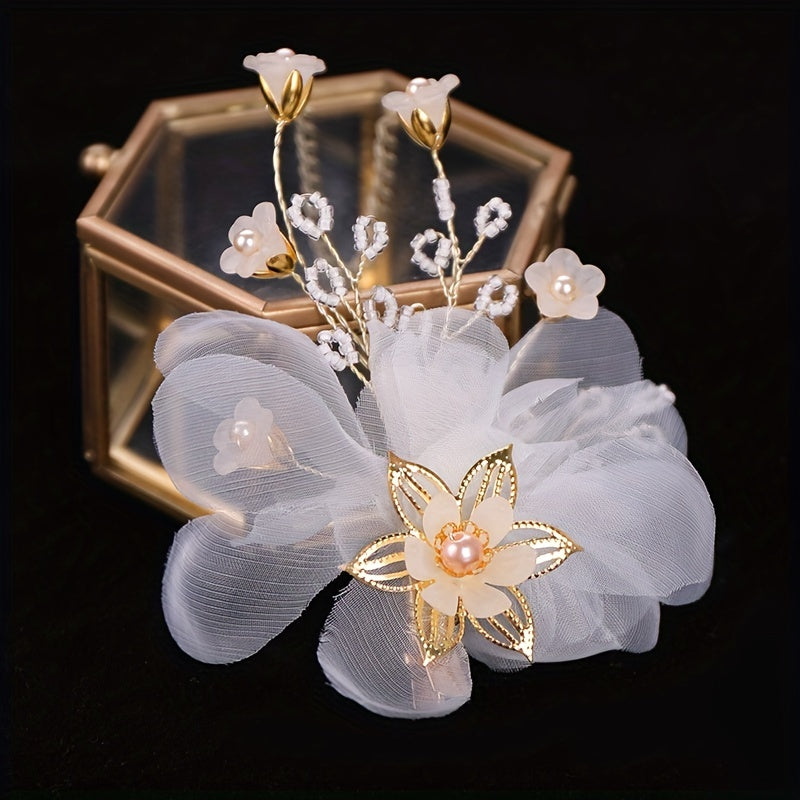 Faux Pearl Hair Clip Floral Bridal Duck Billed Clip Headgear Jewelry