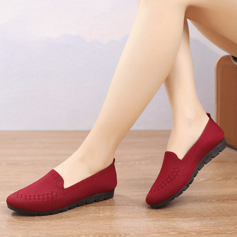 Women's Knit Flat Shoes Soft Sole Slip On Comfortable Walking Flats