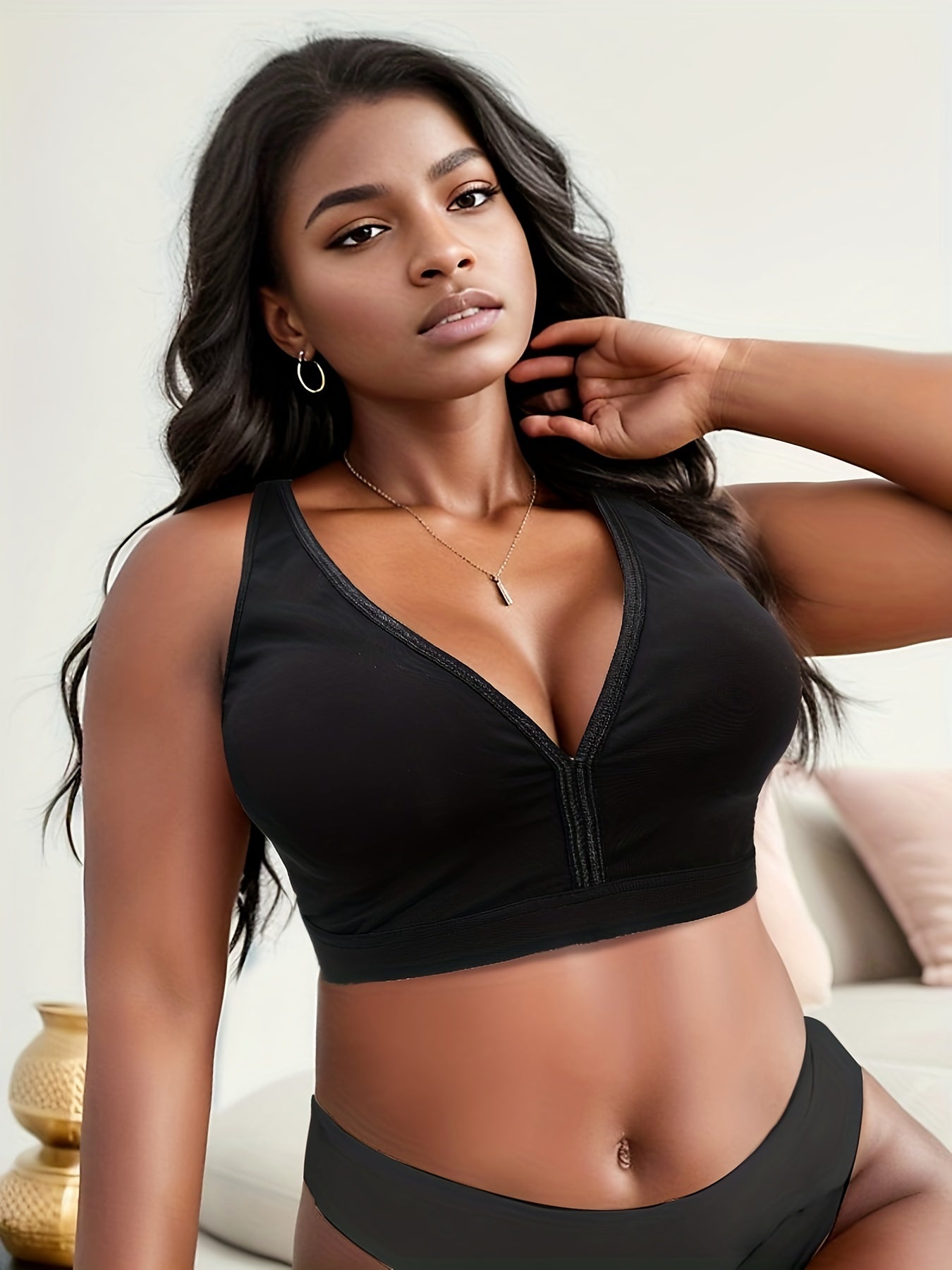 Solid V Neck Fitness Bra for Running