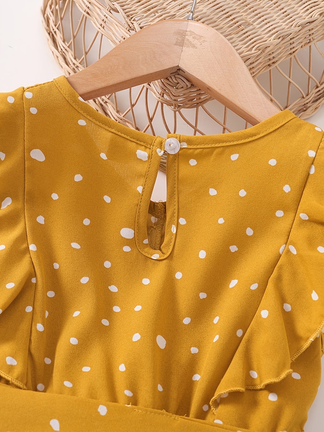 Girls Sleeveless Ruffles Button Polka Dot Belted Dress For Party