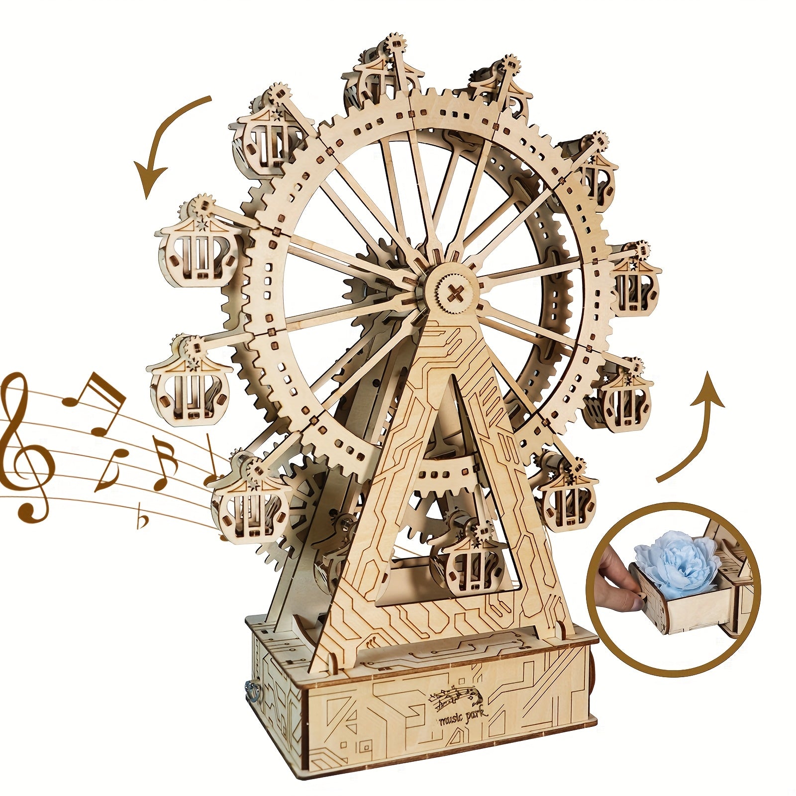 3D Wooden Puzzle Gear Ferris Wheel Music Box You Are My Sunshine