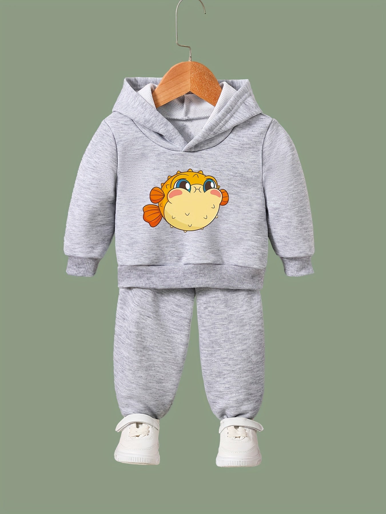 OERYUI Kids Cartoon Globefish Print Hoodies Pants Set