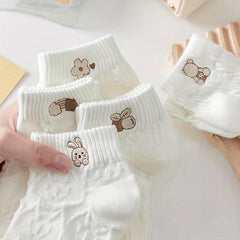 Teen's Animal Pattern Liner Anklets Socks 5 Pairs