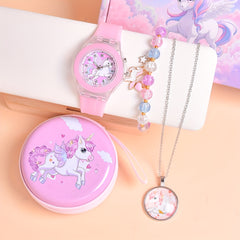 4pcs Unicorn Theme Girls' Watch Set Quartz Non Waterproof