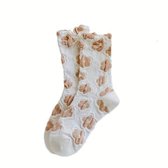 4 Pairs Floral Print Socks Retro Court Style Women's Stockings
