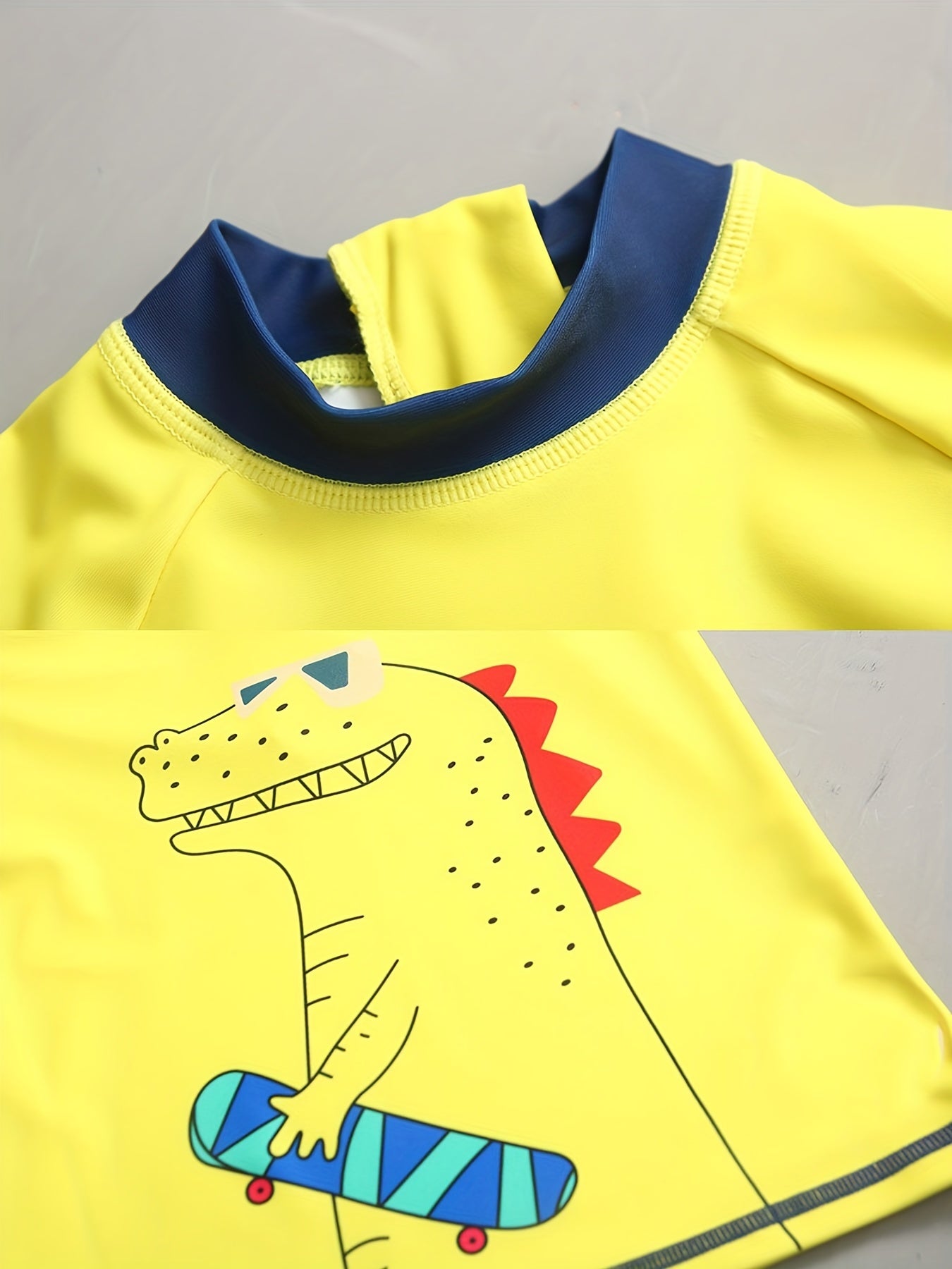 Boys Skateboard Dinosaur Short Sleeve Top & Shorts & Hat Swimsuit Set