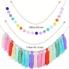 Bohemian Fringe Wreath Wood Bead Wall Hanging Pomm Pomm Ball Decorated