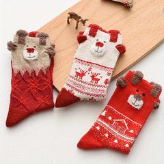 3 Pairs Elk Print Socks Women's Stockings