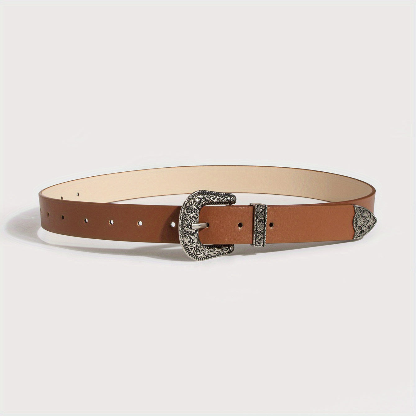 Women Classic Western Buckle Belt Vintage PU Leather Cowgirl Waist Belt