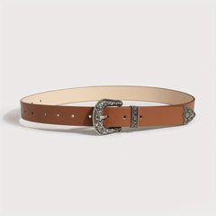 Women Classic Western Buckle Belt Vintage PU Leather Cowgirl Waist Belt