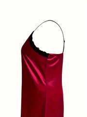 Sexy Lace Trim Satin Cami Sleep Dress