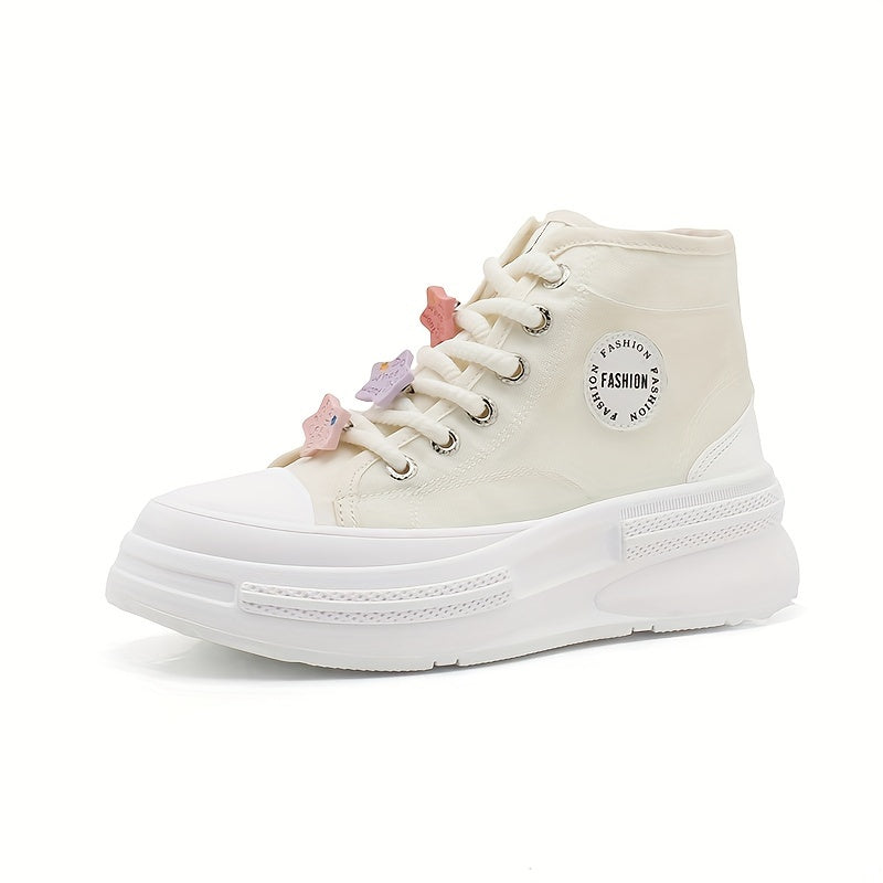 Women's Star Decor High Top Sneakers Lace Up Platform Skate Shoes