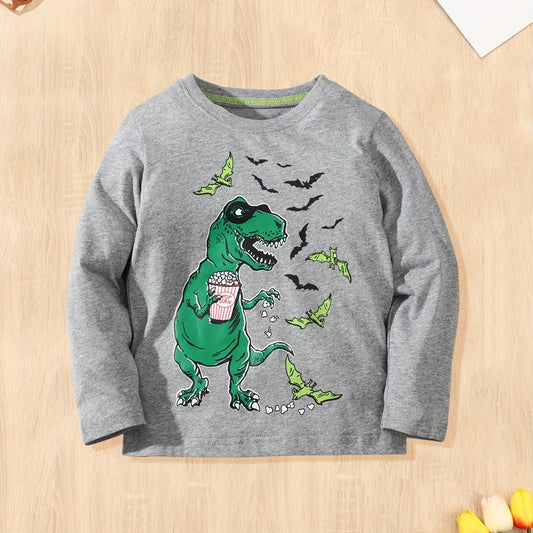 Dino & Bat Print Kid's Sweatshirt Cotton Pullover for Halloween
