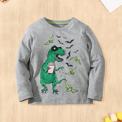 Dino & Bat Print Kid's Sweatshirt Cotton Pullover for Halloween