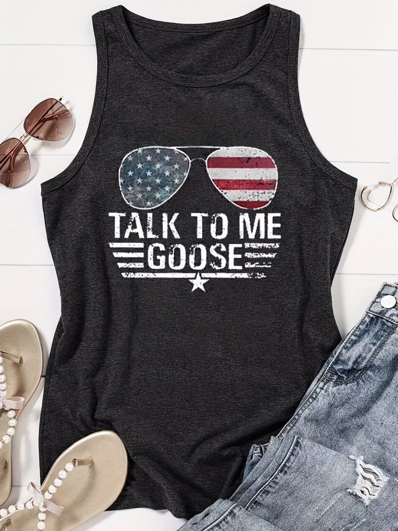 Letter Print Crew Neck Tank Top Sleeveless Summer Casual Top