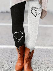 Blessed & Jesus Print Skinny Leggings Casual Elastic Waist