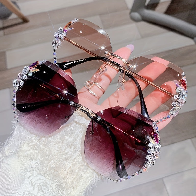 Rhinestone Rimless Sunglasses Gradient UV400