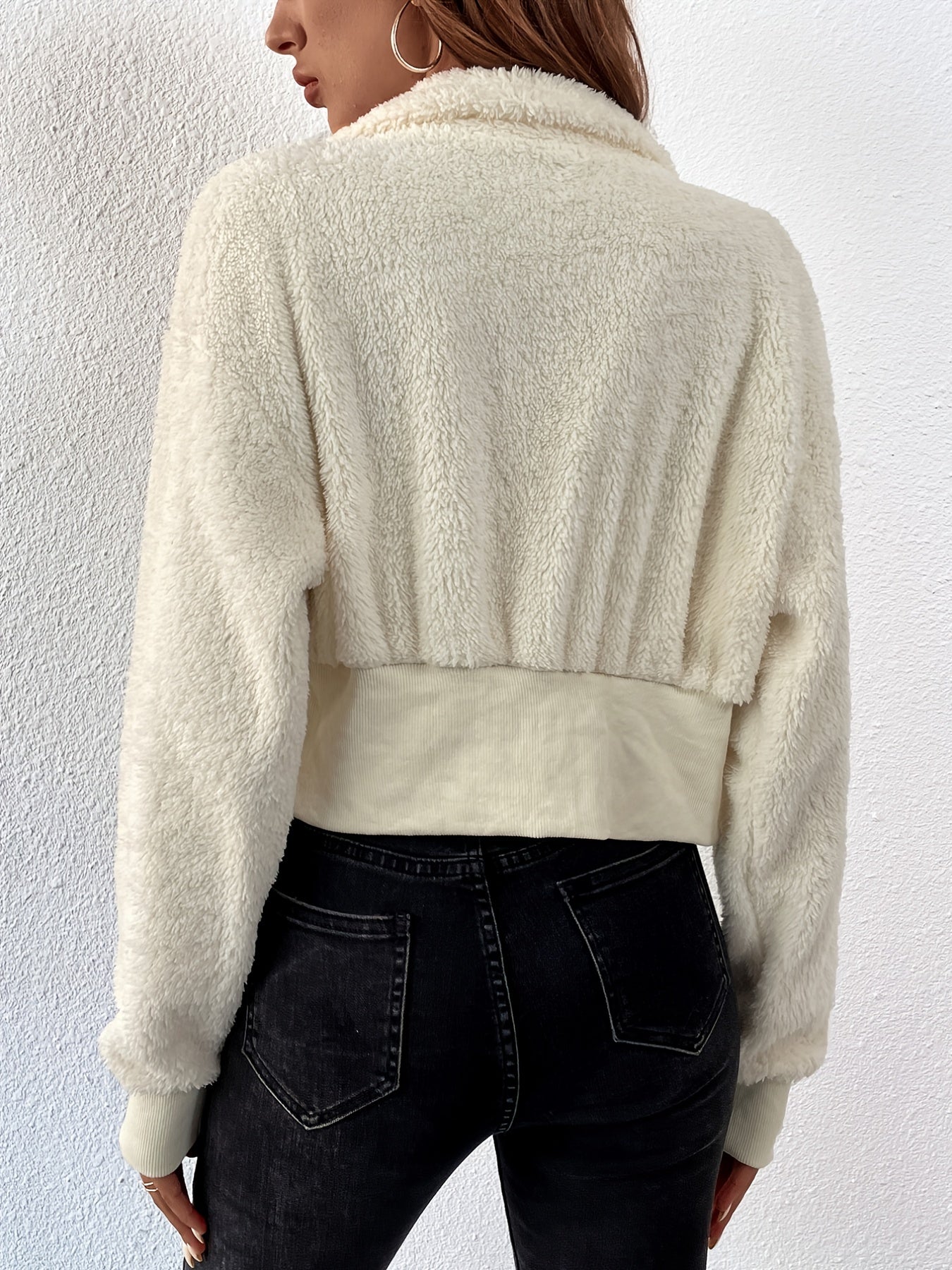 Plush Zipper Crop Jacket Loose Outerwear