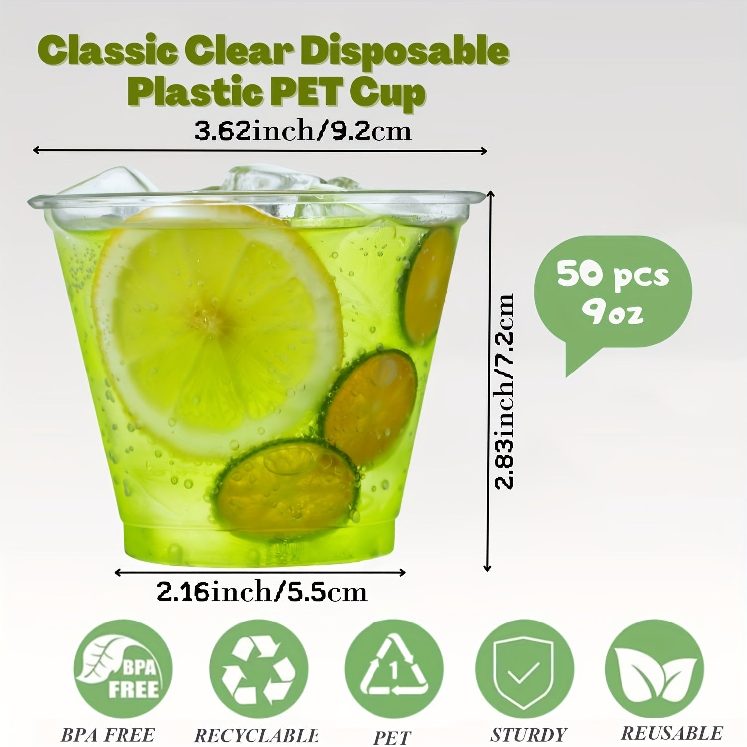 50pcs 9 Oz Clear Plastic Cups for Desserts Parfaits Ice Cream Cupcakes