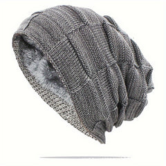 Men's Winter Warm Velvet Lined Knitted Hat Outdoor Beanie Cap