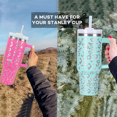 40oz Insulated Leopard Print Water Bottle with Handle Straw Lid