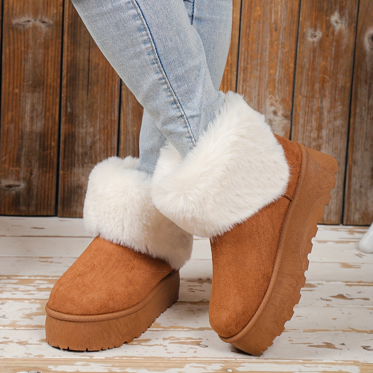 Women's Plush Lined Thermal Snow Boots Chunky Winter Warm Shoes