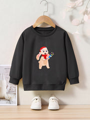 Christmas Bunny Print Girls Casual Pullover Sweatshirt