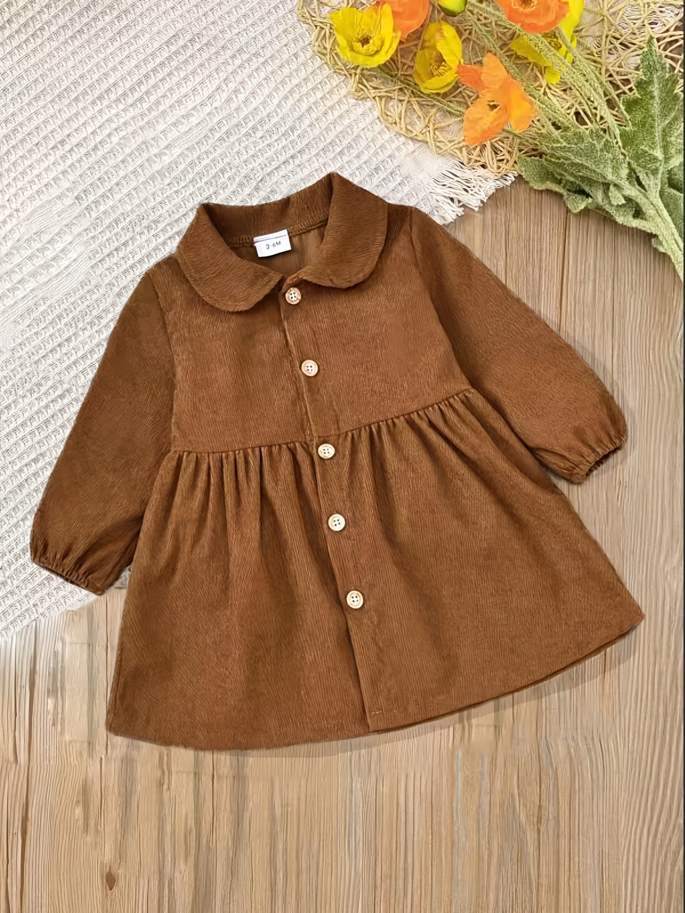 Toddler Baby Girl Dress Corduroy Button Down Faux Fur Vest Outfit Set