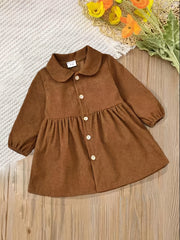 Toddler Baby Girl Dress Corduroy Button Down Faux Fur Vest Outfit Set